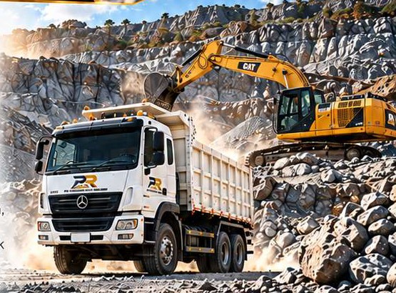 Truk dan excavator di quarry